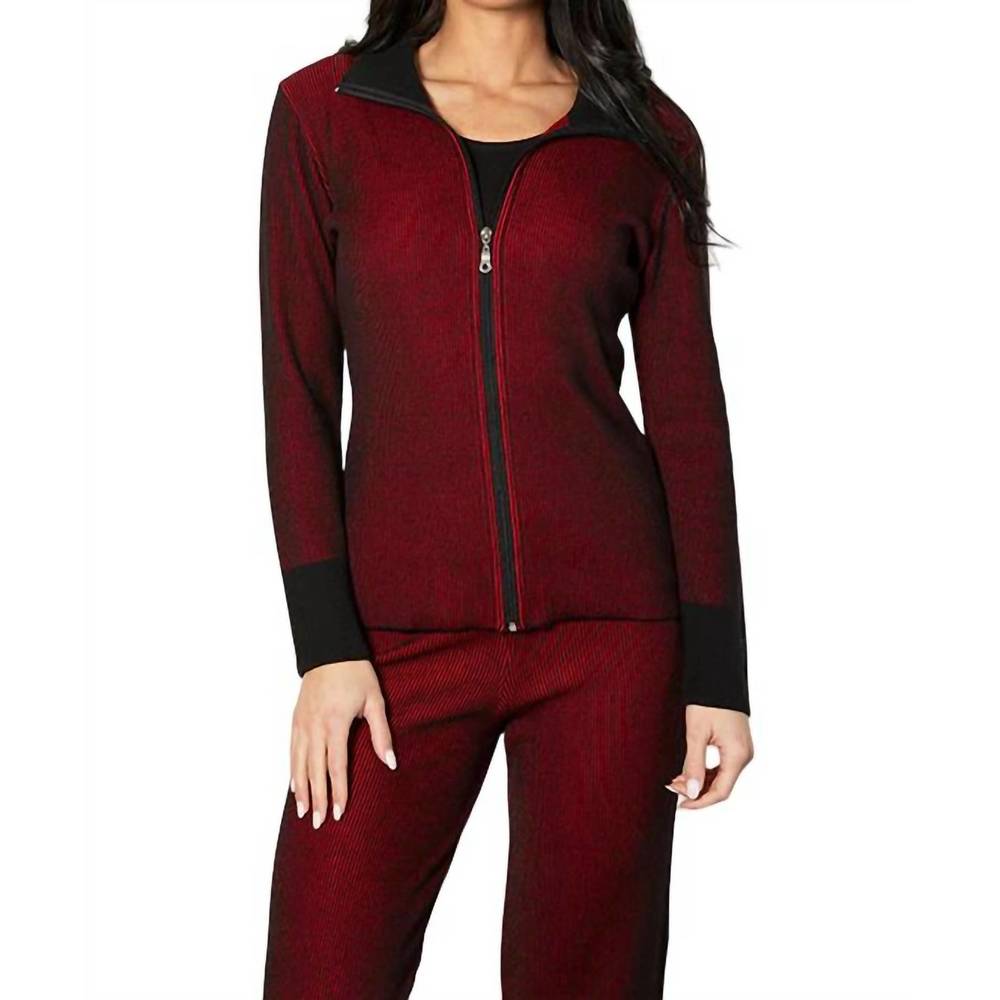 NEW ANGEL APPAREL two tone ribbed cardigan in rouge